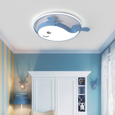 Acrylic Whale Shade Cartoon Ceiling Light with 1 LED Light Flush Mount Ceiling Fixture for Girls Bedroom