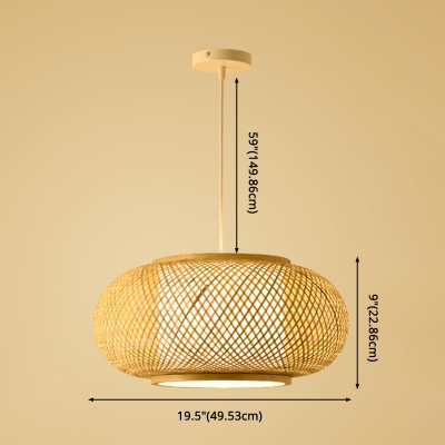 Asian Ceiling Fixture Drum Bamboo Shade with 1 Light Circle Metal Ceiling Mount Single Pendant for Restaurant