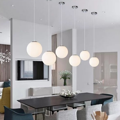 Ball 1-Head Pendant Modern Living Room White Glass Shade Suspension Lighting