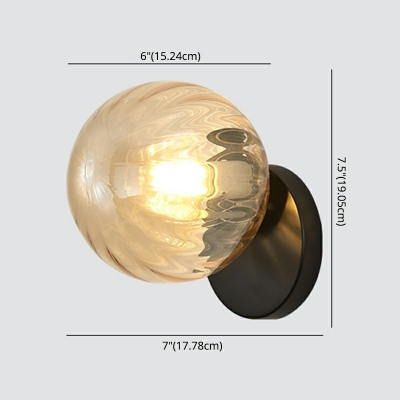 Ball Glass Shade Wall Lamp Modern Living Room Black Backplate 1-Head Wall Sconce