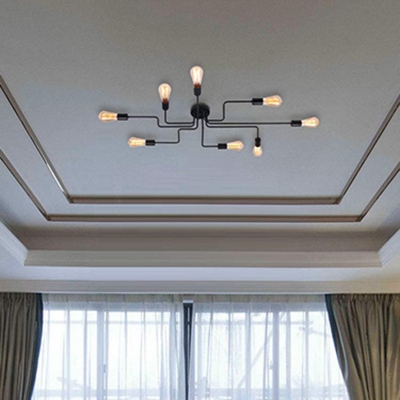 Bare Blub Industrial Ceiling Light Linear Metal Ceiling Mount for Semi Flush Ceiling Light for Living Room