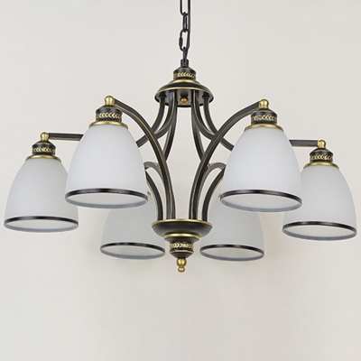 Bell Shaped Living Room Ceiling Pendant Lamp Rustic Cream Glass 27 Inchs Wide Black Chandelier
