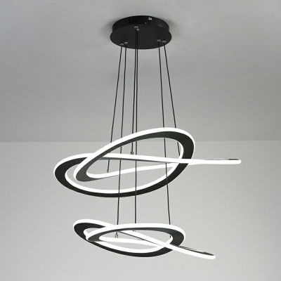 Black Twisted Chandelier Light Fixture Minimalist Style Metal LED Chandelier Pendant Light