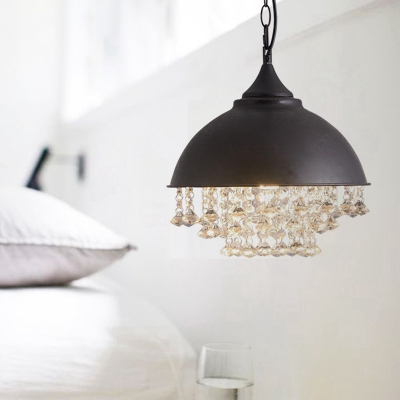 Bowl Shade Industrial Living Room Hanging Lantern with Crystal Pendants 1-Bulb Hanging Lamp made of Iron