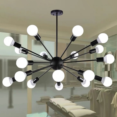 Ceiling Chandelier Industrial Naked Bulb Metal Pendant Light Fixture for Living Room in Black