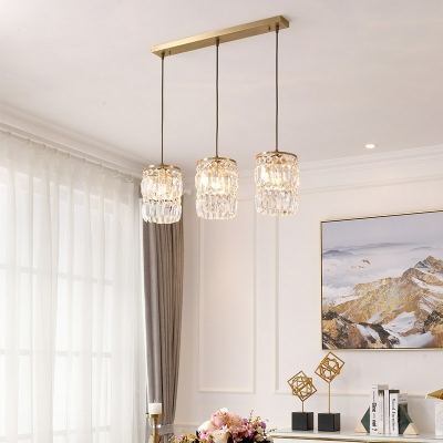 Contemporary Style Island Light K9 Crystal Drops Shade 3-Lights Hanging Lamp for Kitchen Bar in Gold
