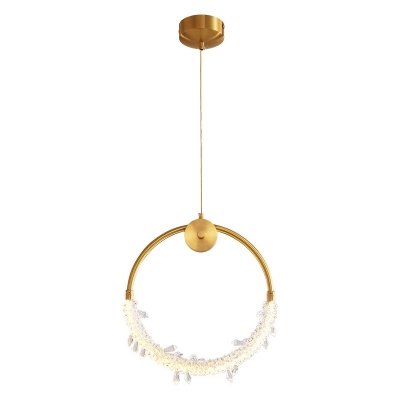 Crystal Decoration Pendant Postmodern Bedroom Gold Metal Ring LED 1-Light Hanging Lamp
