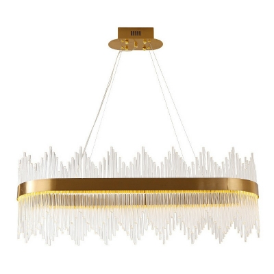 Crystal Rod Oval Hanging Lamp Kit Postmodern Gold 14