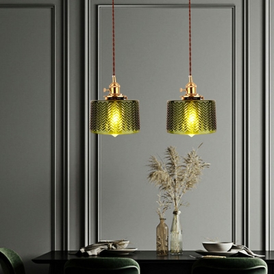 Drum Prismatic Glass Pendant Industrial Living Room Metal Chain 1-Bulb Suspension Lighting