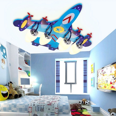 Funny Airplane Ceiling Light with 4 Light Glass Shade Ceiling Light Fixture for Boys Bedroom