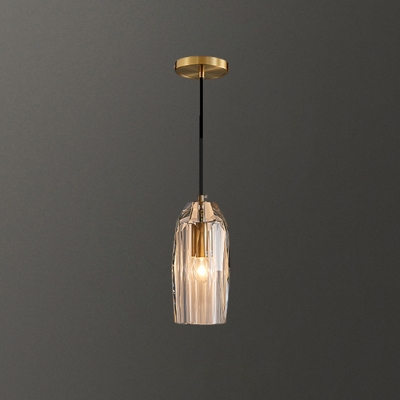 Geometric Pendant Lamp Single Light Minimalist Crystal Dining Room Pendulum Light in Brass