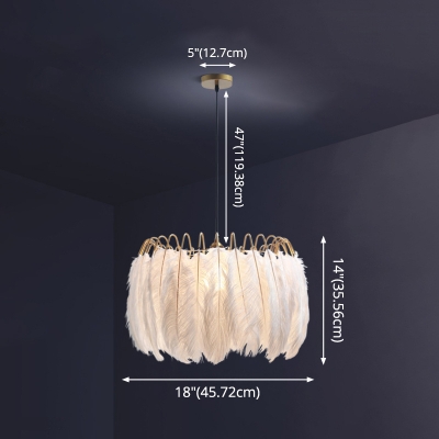 Gold Hook Nordic Bedroom Pendant Feather White Shade 1-Head Hanging Lamp