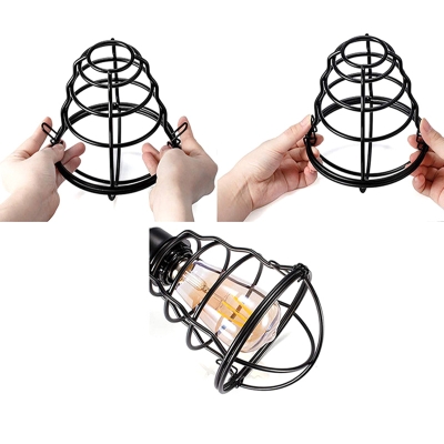 Industrial Pendant in Black Iron Cage Tower Form 1-Bulb Hanging Lamp for Living Room