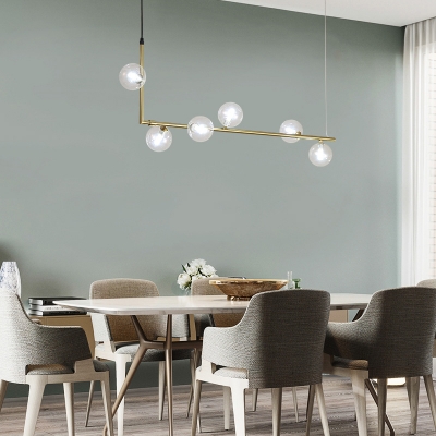 Metal Right Angle Island Pendant Modern Dining Room Bubble Clear Glass Island Light