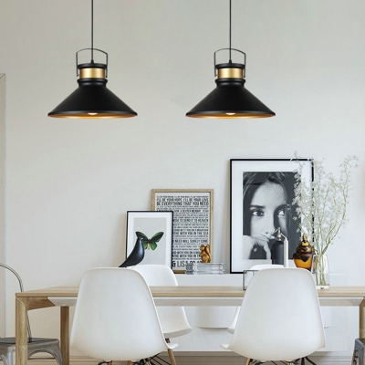 Modern Flared Design Pendant for Living Room Iron Black Shade 1-Bulb Hanging Lamp