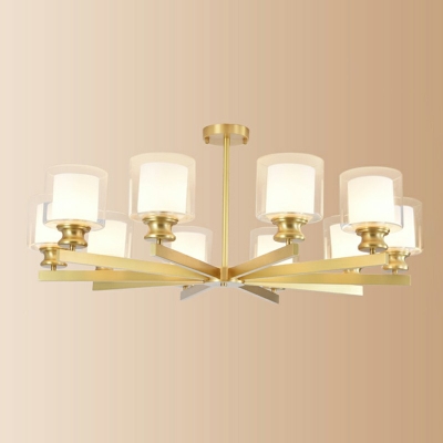 Radial Gold Hanging Light Fixture Modern Style Metal Chandelier Lighting with Clear Glass Cylindrical Shape