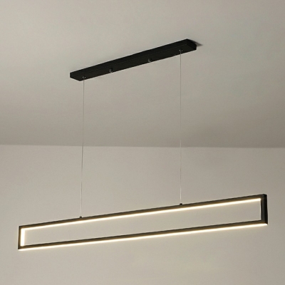 Rectangle LED Island Light 39.4 Inchs Wide Minimalist Style Metal Long Strip Kitchen Bar Suspension Lamp in Black