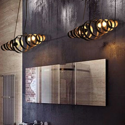Spiral Linear Design Suspension Light Industrial Restaurant Iron 2-Bulb Chandelier