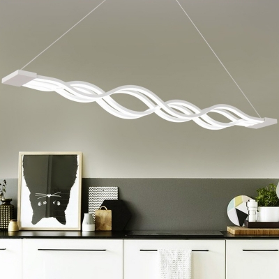 White Metal Linear 4-Light Island Pendant Modern Dining Room Wave Design LED Island Light