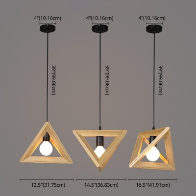 Wood Frame Modern Living Room Pendant Geometry Shaped 1-Bulb Hanging Lamp