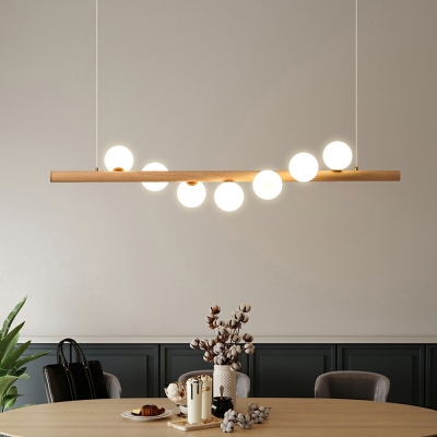 Wooden Design Modern Island Light White Glass Ball Shade Modern Hanging Lamp for Restaurants