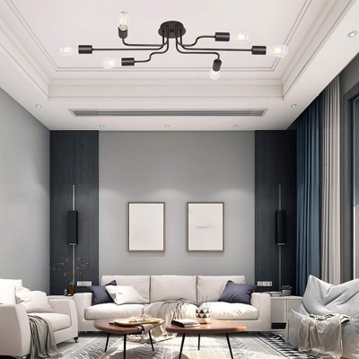 Bare Blub Industrial Ceiling Light Linear Metal Ceiling Mount for Semi Flush Ceiling Light for Living Room
