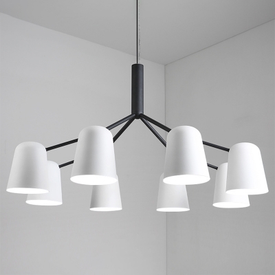 Barrel Shape Chandelier Light with Radial Design Metallic Led Modern Ceiling Pendant Light in White