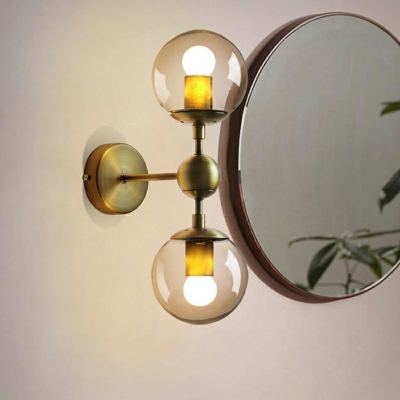 Bedroom Globe Shade Wall Light Clear Glass 10 Inchs Wide Antique Brass Style Sconce Light