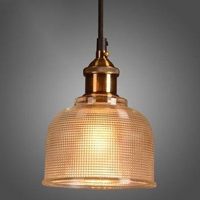 Brass Checkered Bell-Shaped Glass Industrial Style Tavern Hanging Pendant Light