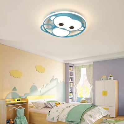 Cartoon Metallic LED Flush Mount Ceiling Lighting Fixture Monkey Kid's Bedroom Flushmount Light