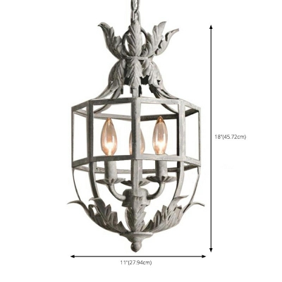 Cast Iron Industrial Living Room Grey-White Suspension Light Cage Candlestick Upwards 3-Light Chandelier
