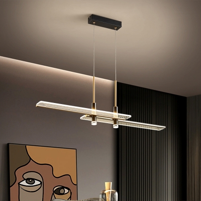 Clear Shade Radial Design Suspension Lighting Modern Living Room Black Metal LED Chandelier