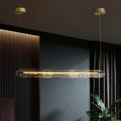 Frosted Glass Shade Linear Island Light Modern Living Room Brass LED Island Fixture in 3 Colors Light