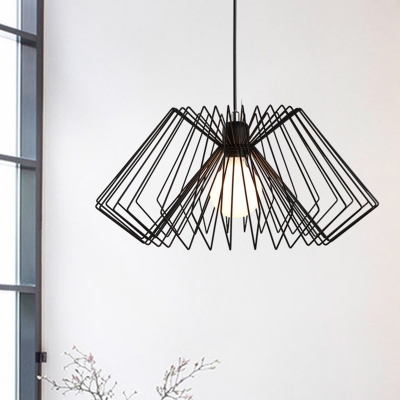 Frustum Caged Pendant Lighting Loft Style 19.5 Inchs Wide Metallic 1 Bulb Ceiling Suspension Lamp