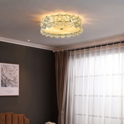 Gold Crystal Flush Mount Ceiling Lamp Modern Style LED Drum Flush Mount Lighting for Bedroom