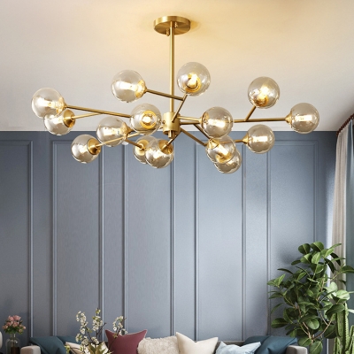 Gold Molecular Chandelier Lighting Postmodern Amber Glass Hanging Pendant Light for Living Room