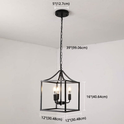 House Metal Frame Suspension Lighting Industrial Dining Room Black Candlestick 3-Light Chandelier