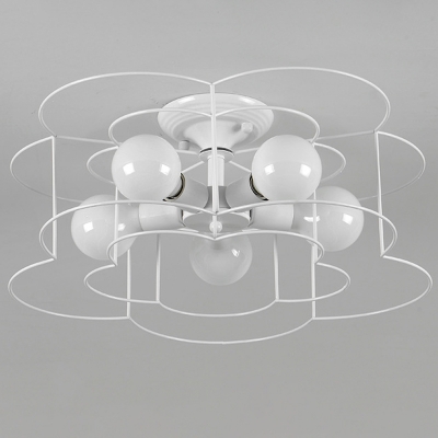 Industrial Ceiling Light  Cage Metal Shade with 5 Light Circle Ceiling Mount Semi Flush Ceiling Light for Bedroom