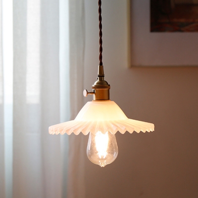 Industrial Pendant Glass Shade with 1 Light Circle Metal Ceiling Mount Single Pendant for Living Room