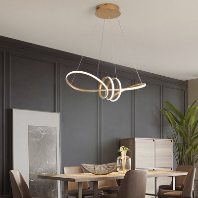 Linear Metal Modern Dining Room Suspension Lighting Spiral Gold LED 1-Light Chandelier