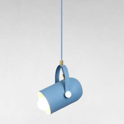 Macaron Colour Pendant Nordic Living Room Barrel Metal Shade with Handle 1-Head Hanging Lamp