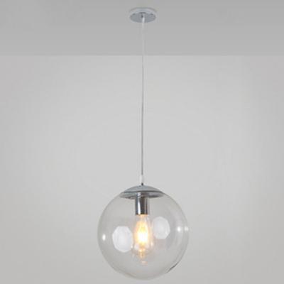 Metal Detail Modern Restaurant Pendant Ball Clear Glass 1-Head Hanging Lamp