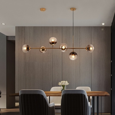 Metal Linear Design Island Lighting Fixture Modern Minimalist Glass Bubble Shade Hanging Light for Dining Room