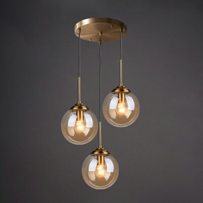 Modern Living Room Ball Shade Pendant made of Glass 3-Head Suspension Lighting