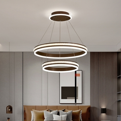Modern Living Room Metal Rings Suspension Lighting Crystal Decoration LED Chandelier
