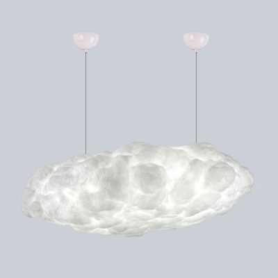 Modern Style Cloud Shape Hanging Light with 59 Inchs Height Adjustable Cord Bedroom Cotton Decorative Lighting Fixture in White