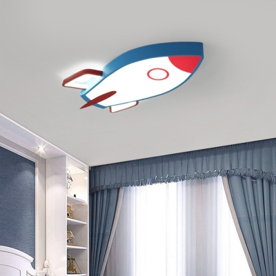 Modern Style Rocket Bedroom Flush Mount Ceiling Light Metal LED Ceiling Light Fixture in Blue