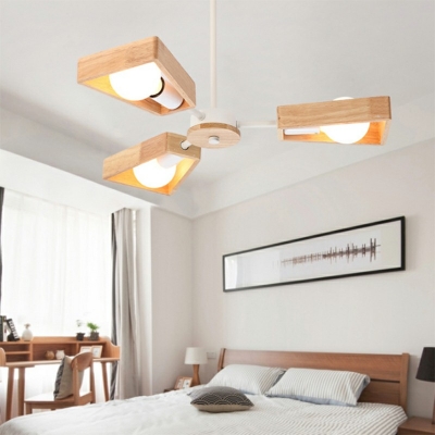 Modern Wood Trapezoid Hanging Chandelier Light Opal Glass Shade Ceiling Chandelier for Living Room