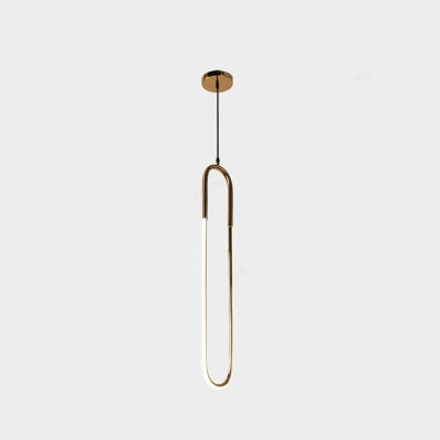 Oval Metal LED Pendant Postmodern Living Room Gold 1-Light Hanging Lamp