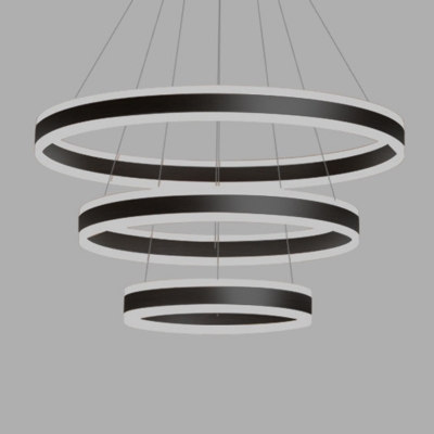 Post Modern Black Chandelier 39.5 Inchs Wide Tiered LED Light Acrylic Circular Ring Chandeliers for Dining Room
